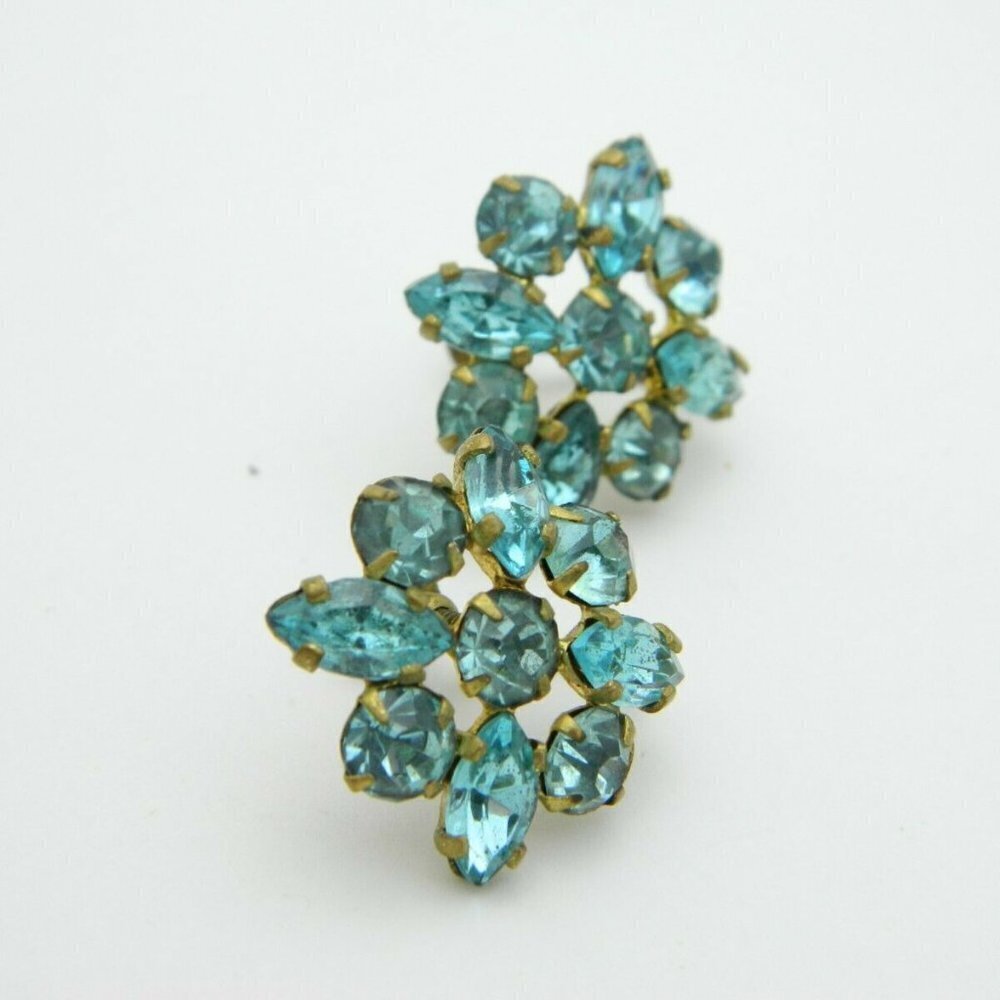 CZECHOSLOVAKIA Blue Rhinestone Earrings